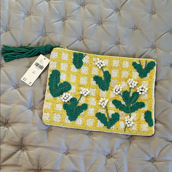 Anthropologie Beaded Clutch with Green and Yellow Design - Picture 3 of 9
